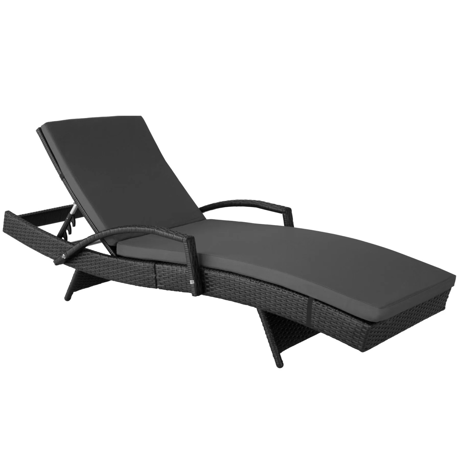 Tectake Aluminium Rattan Sonnenliege Océane Wetterfest und Uv Beständig 5 Fach Verstellbare Rückenlehne 190 x 71 x 74 50 cm Schwarz