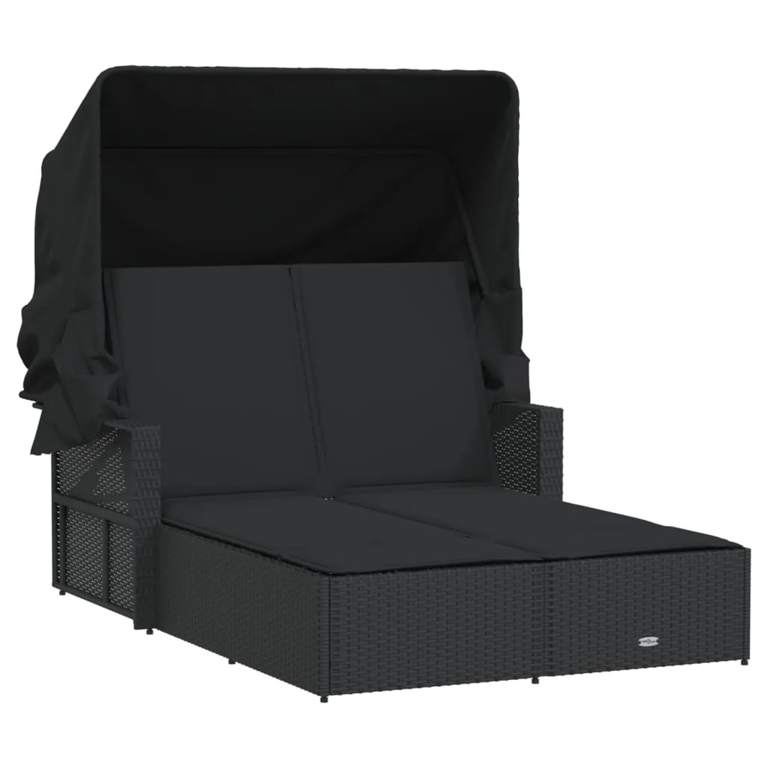 vidaXL Doppel-Sonnenliege mit Dach und Auflagen Schwarz Poly Rattan 110 x 180/201 x 149 cm
