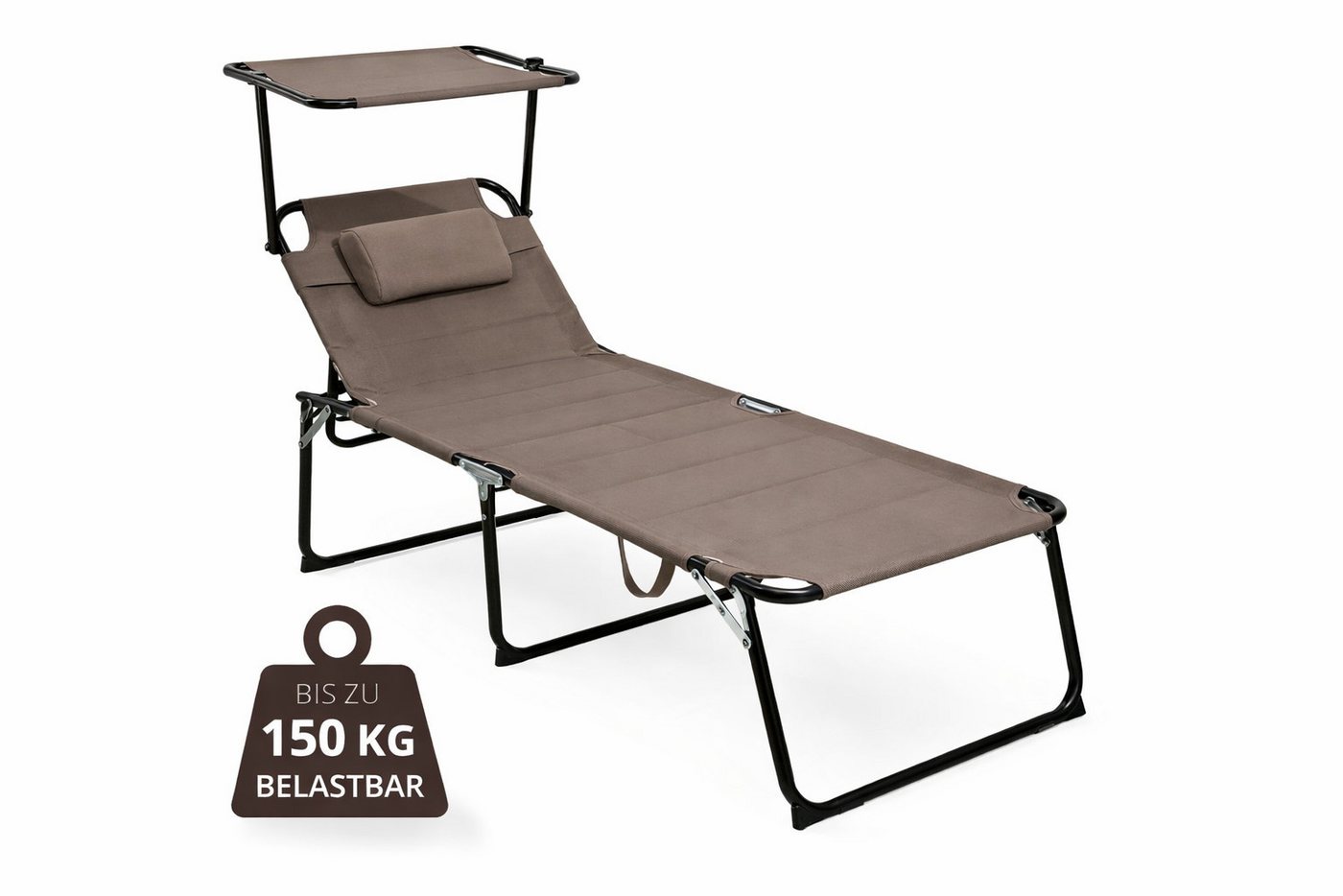Linder Exclusiv GmbH Gartenliege Sonnenliege XXL klappbar mit Sonnendach Gartenliege verstellbar 150kg, Faltbare Gartenliege XXL mit Sonnendach, XXL Sonnenliege klappbar mit Sonnendach Gartenliege Relaxliege, 4-fach verstellbare Rückenlehne, klappbar, pl